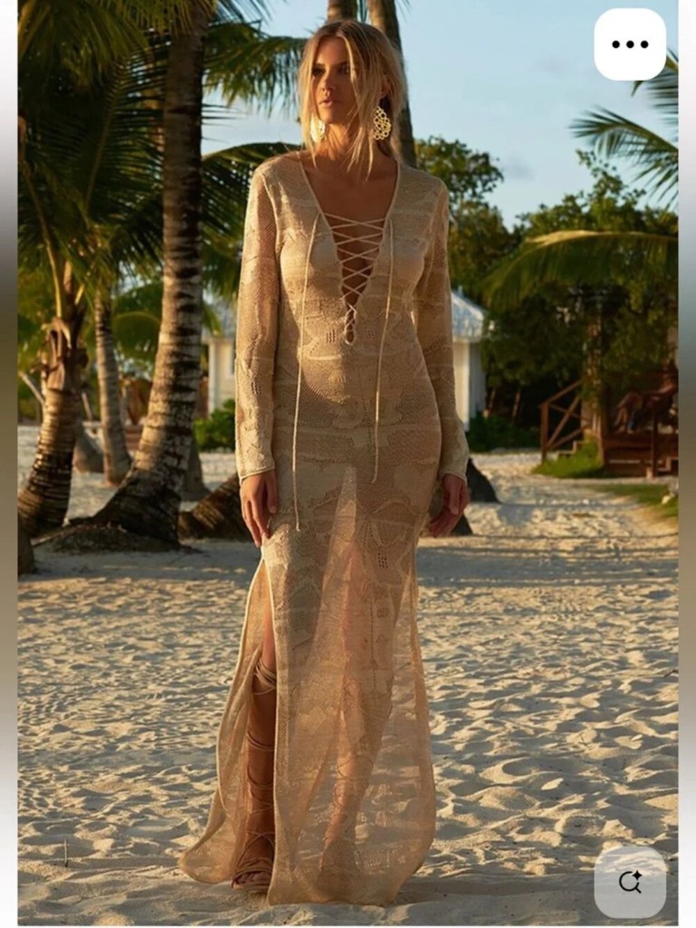 Melissa Odabash Gold Lurex Crochet Lace Up Maxi Beach